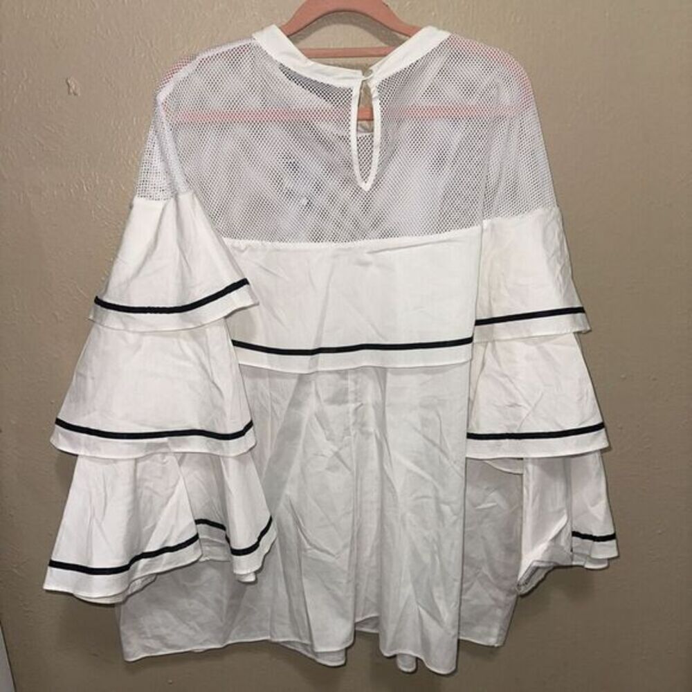 Ashley Stewart White Mesh Ruffle Trim Top Plus Size‎ 26/28 NWT - Picture 3 of 7